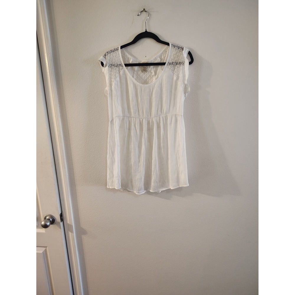 Eyelash Couture White Crochet Lace Babydoll Top Empire Waist Boho XL